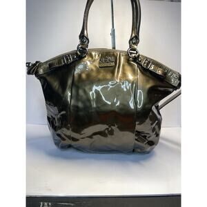 Coach Patent Leather Metallic Olive Green Tote Shoulder Bag